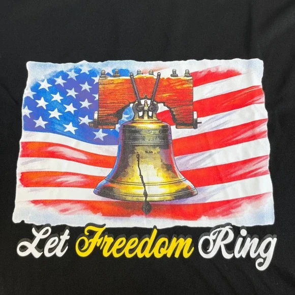 Men's L Black Long Sleeve 'Let Freedom Ring' USA Flag Liberty Bell Shirt - Picture 4 of 7